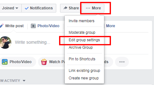 edit facebook group setting